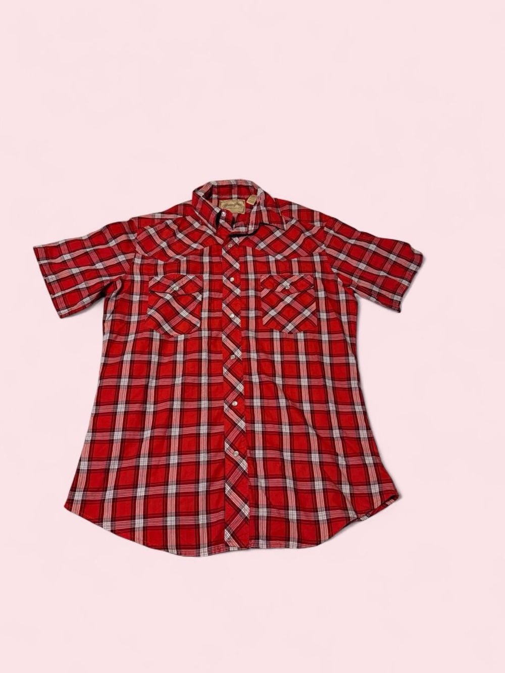 Wrangler Red Plaid Short-Sleeve Pearl Snap Button-Down Shirt